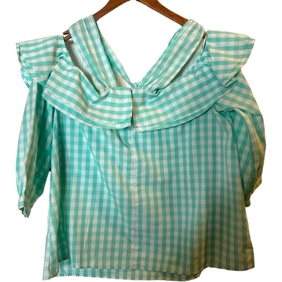 4/$20 Crown & Ivy gingham mint and white ruffle cold  shoulder top- size XL- NWT - Picture 7 of 11